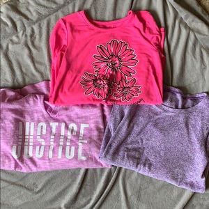 Three long sleeve Justice shirts